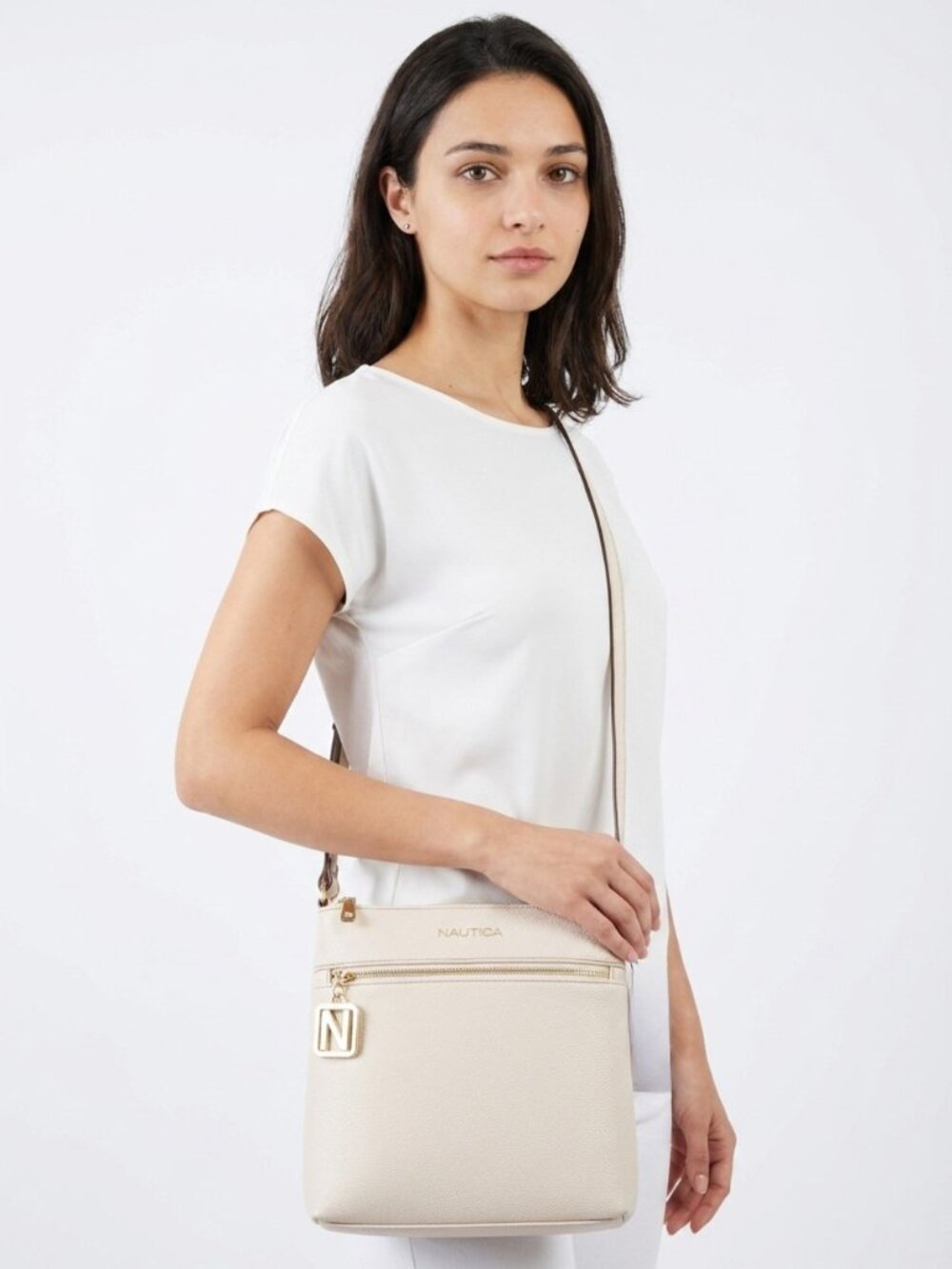 Nautica Bone Pebbled Crossbody Bag NWT